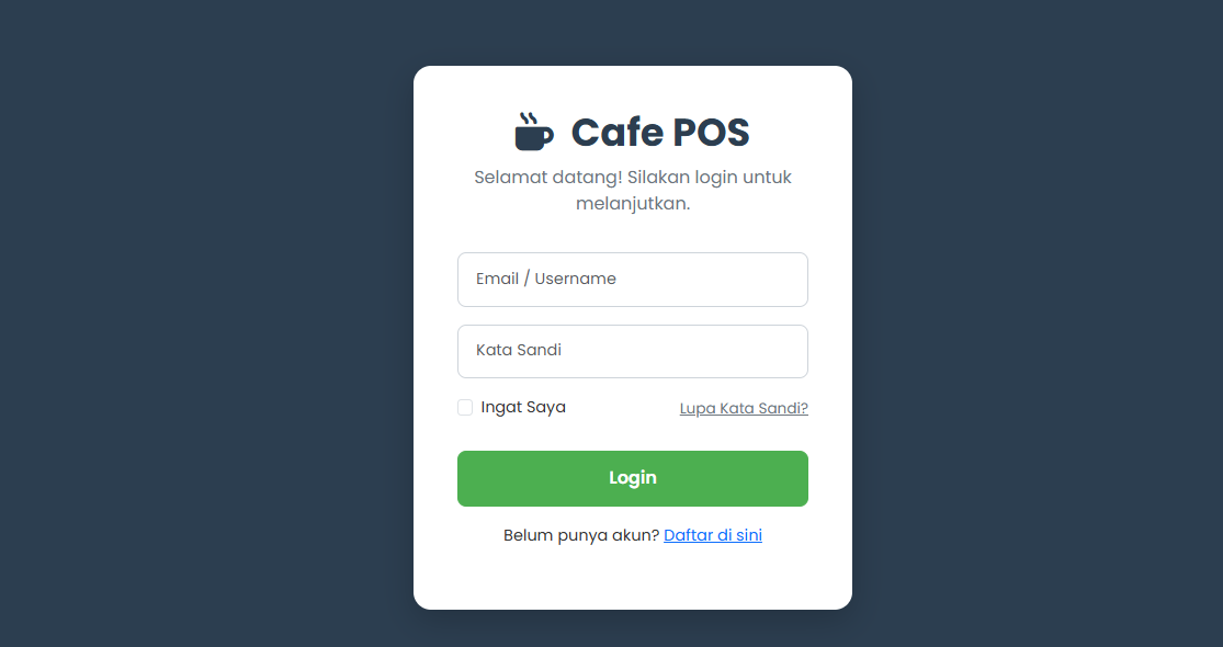 Sistem Cafe POS: Dashboard